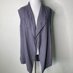 FLAX Women's Lagenlook Purple Linen & Cotton Open Front Vest Size Large